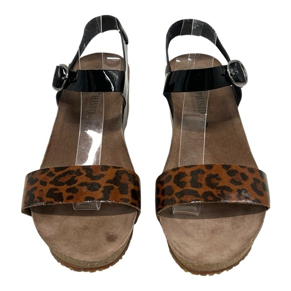 Mephisto Bayton Animal Print 2 Tone Comfort Wedge Leather Sandals Women’s 39 - Picture 4 of 13
